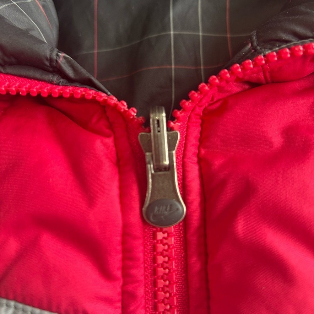 Nike Reversible‎ Puffer Jacket Kids Large 12-14 Pink Black Plaid Windbreaker Zip - Picture 6 of 10